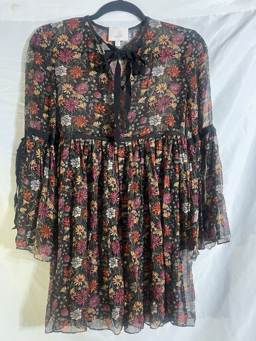 Cinq à Sept Sheer Silk Black Floral Mini Dress Gothic Romantic Whimsigoth 0